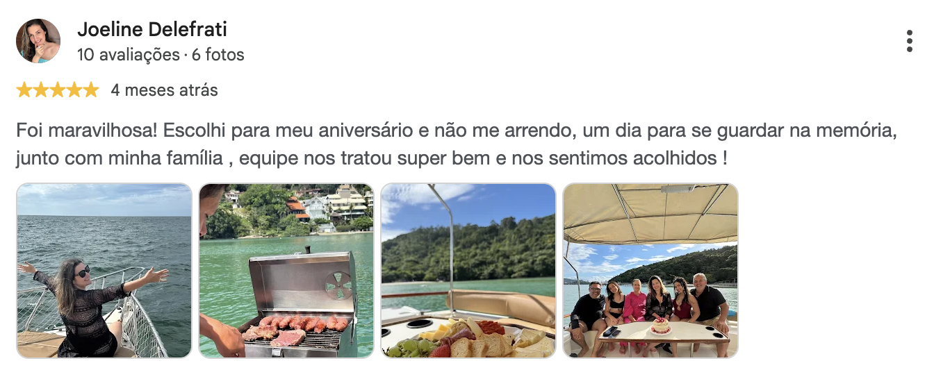 Avaliação de cinco estrelas de Joeline Delefrati no Google