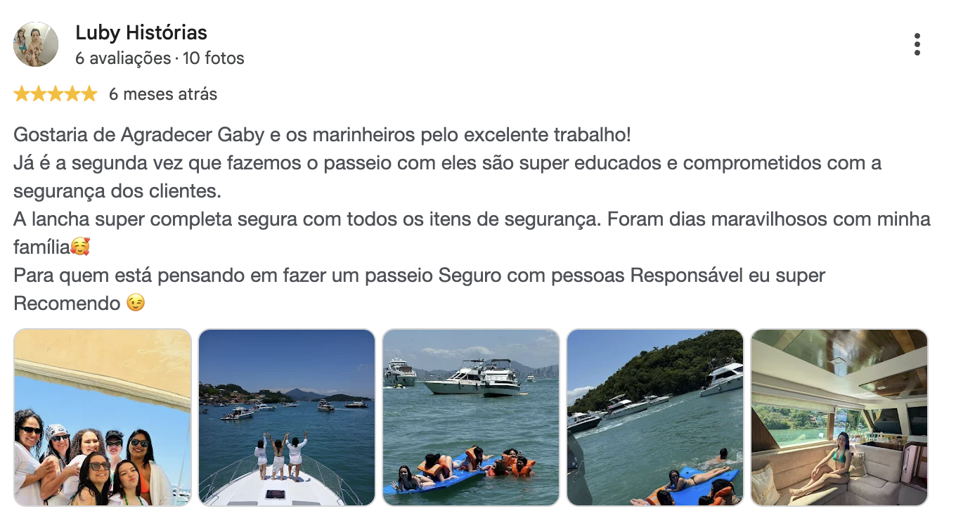 Avaliação de cinco estrelas de Luby Histórias no Google