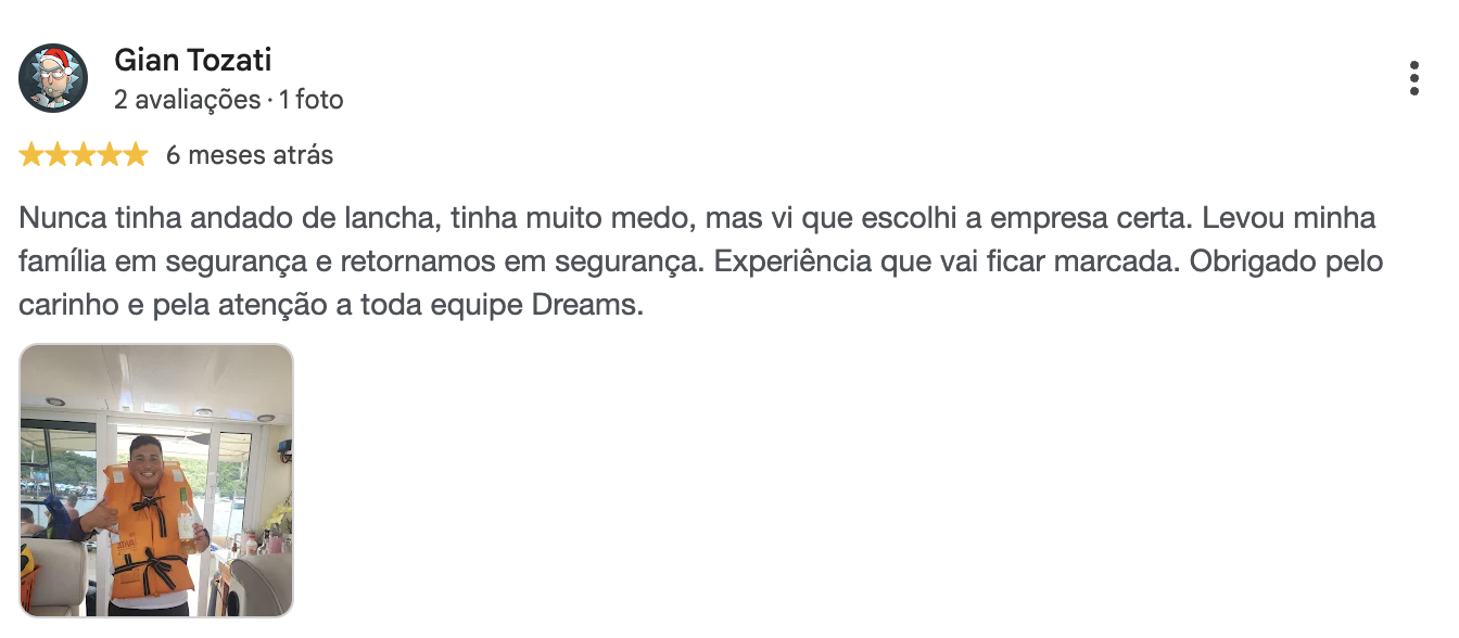 Avaliação de cinco estrelas de Gian Tozati no Google
