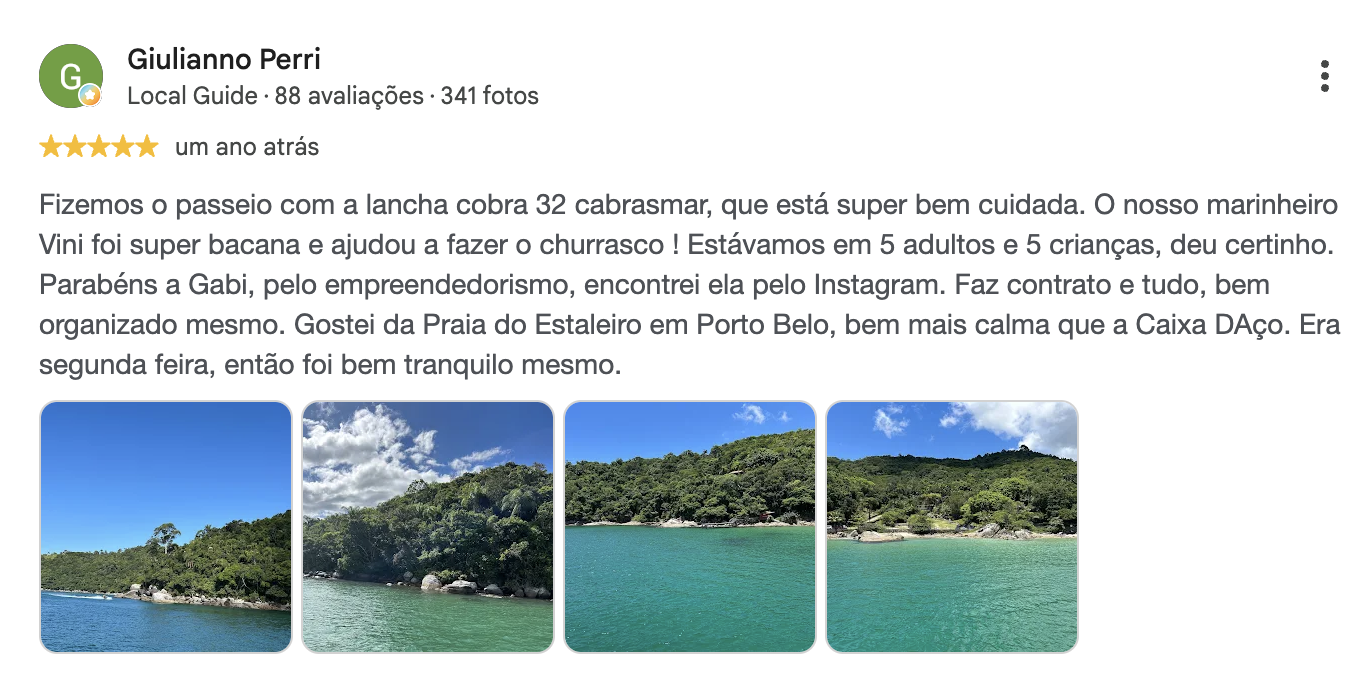 Avaliação de cinco estrelas de Giulianno Perri no Google